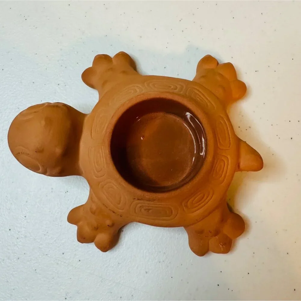 Set Of 2 PartyLite Terracotta Animal Tealight Holders - Turtle and Frog Design